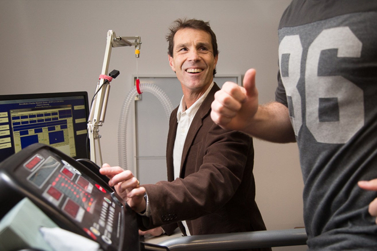 Sport, Health and Physical Education (SHAPE) Research Centre Director Professor Murray Drummond assesses a young athlete’s fitness at the Flinders University gymnasium. 