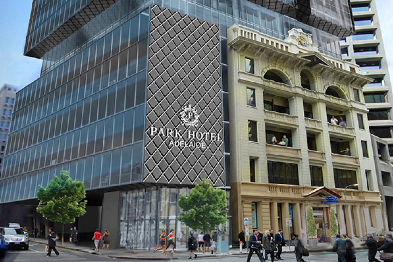 A rendering of a hotel / apartment complex planned for Pirie Street. 