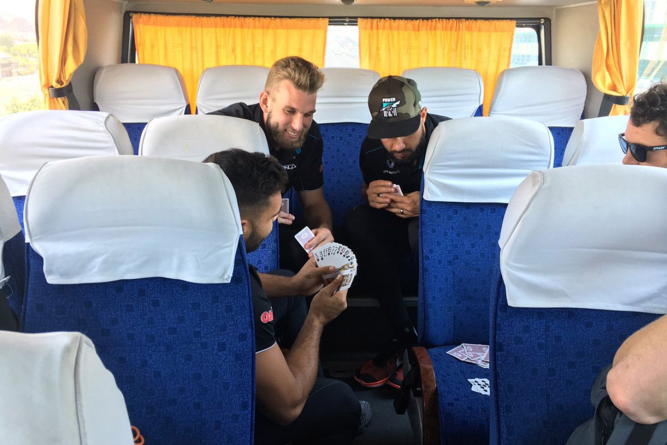 Power players catch up on some cards en route to their hotel, but the trip was not as smooth for the Suns. Photo: Twitter