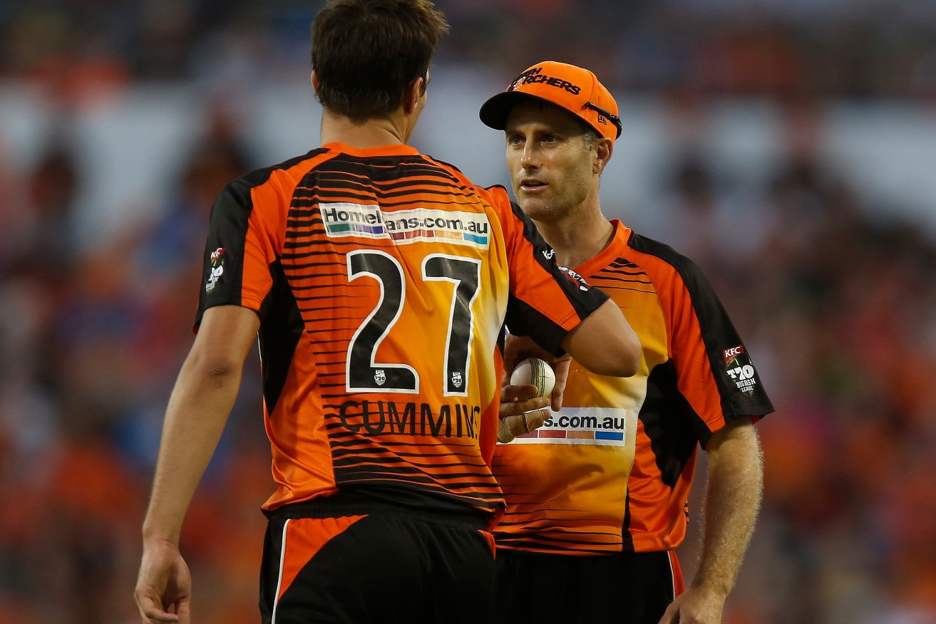 Simon Katich with Scorchers teammate Pat Cummins during the 2014 Big Bash League final. Katich has blasted CA over revelations the league has lost money. Photo: Theron Kirkman / AAP