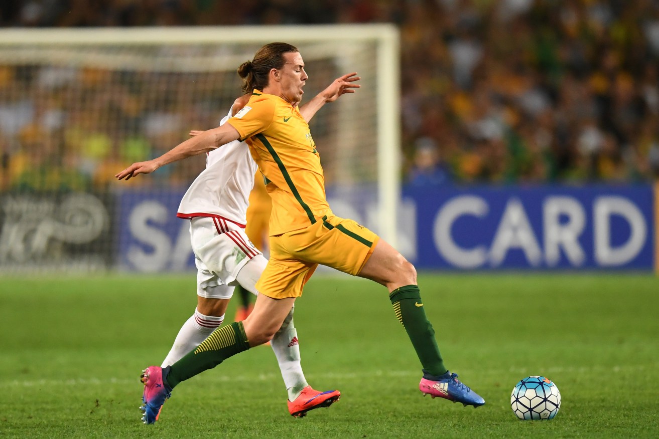 Australia's Jackson Irvine in action against United Arab Emirates in March. Photo: AAP/Dean Lewins