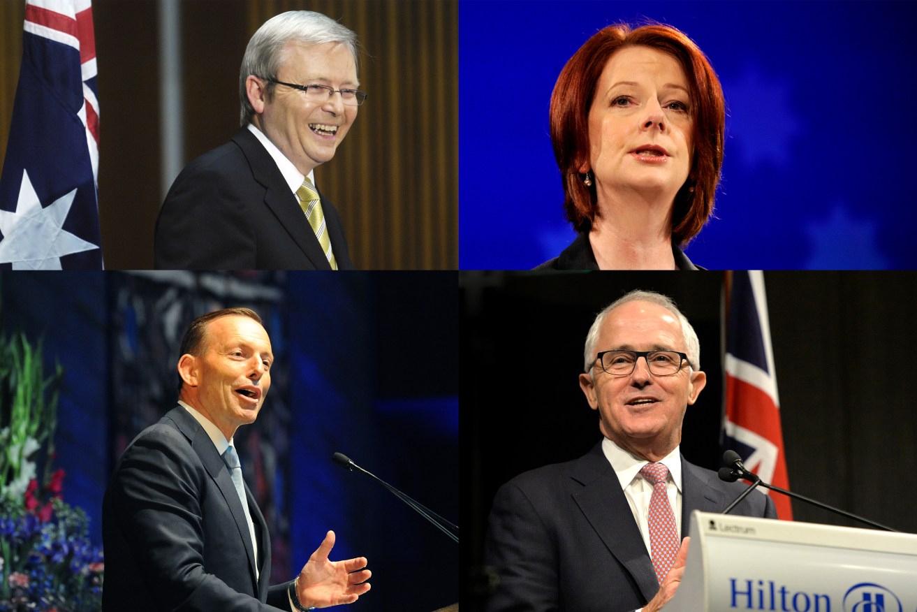 The Abbott-Turnbull battle is redolent of Labor's disastrous Rudd-Gillard turnstile. Composite image: AAP/Alan Porritt/Joe Castro/David Mariuz
