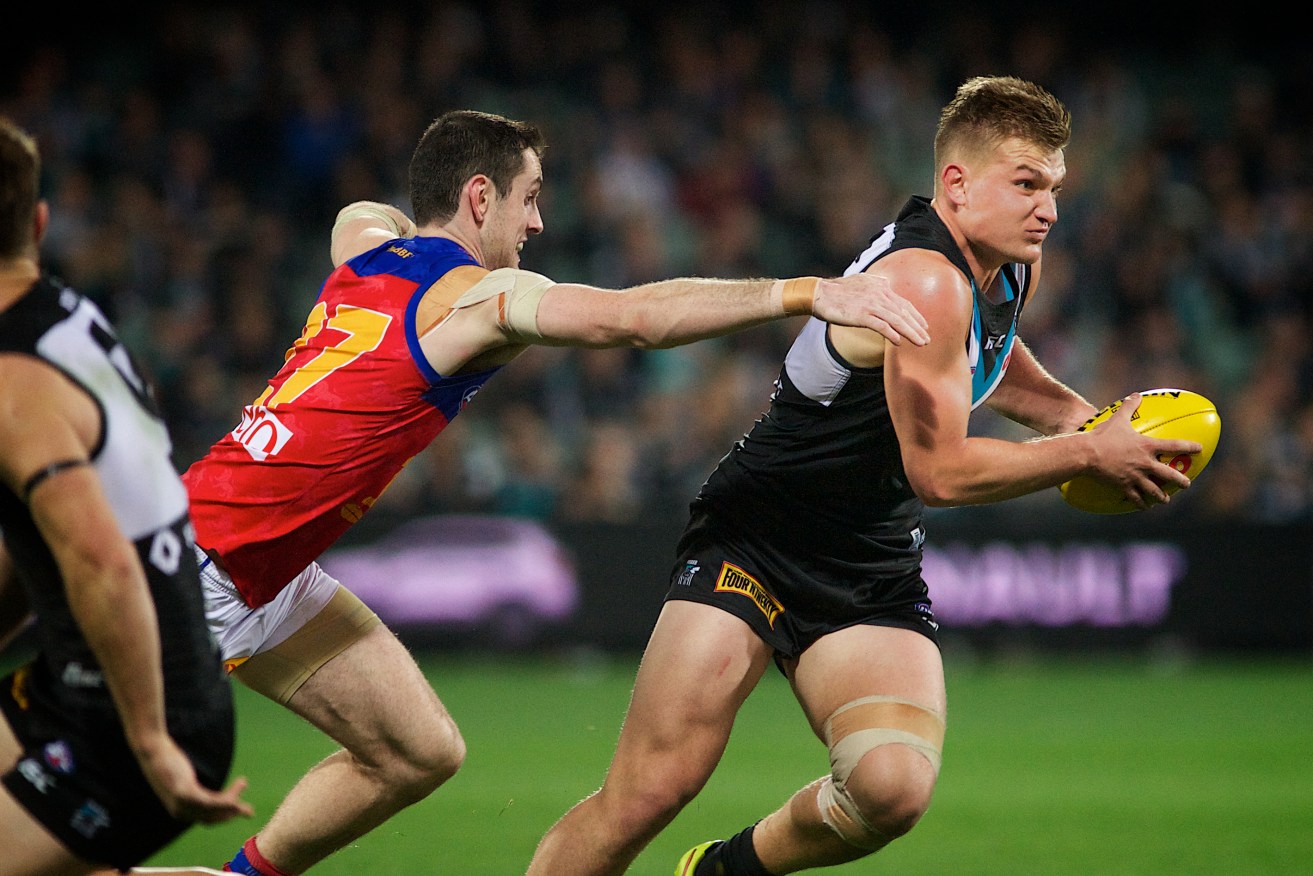 Port Adelaide hopes to make a statement to the competition by beating a finals contender tomorrow night. Photo: Michael Errey / InDaily