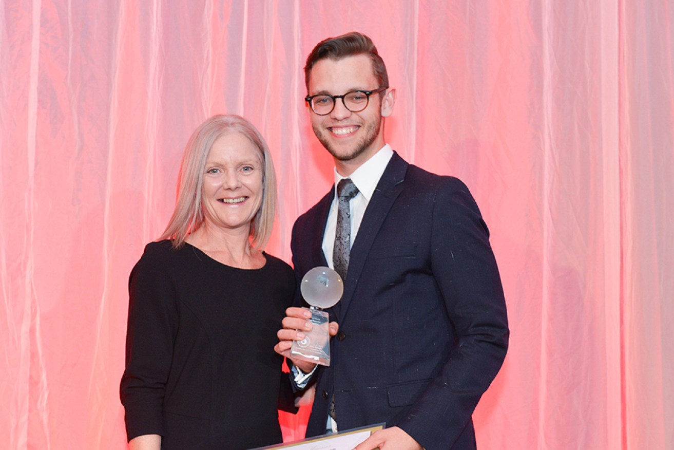 2017 Best Young Journalist Bension Siebert with award presenter Justine Kennedy, of the Department for Communities and Social Inclusion. Photo: SA Media Awards
