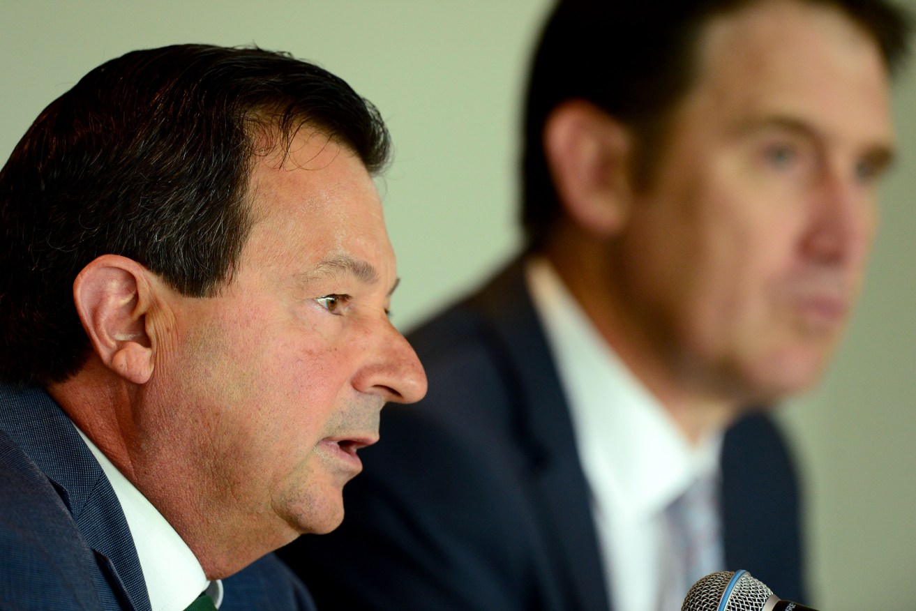Cricket Australia chairman David Peever, left, with chief executive James Sutherland. Photo: Mal Fairclough / AAP