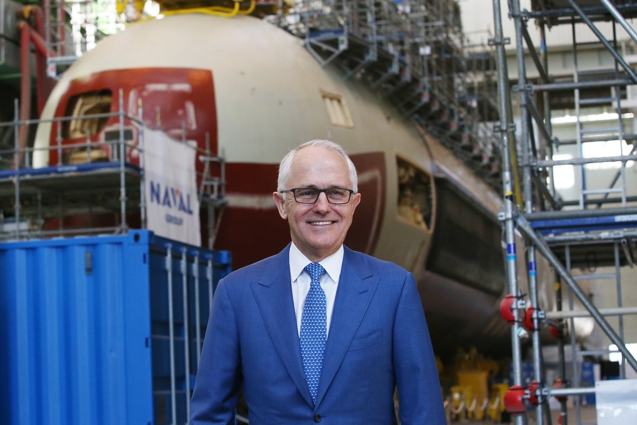 Prime Minister Malcolm Turnbull at the Naval Group's submarine shipyard in Cherbourg. Photo: AAP/Kym Smith/Pool