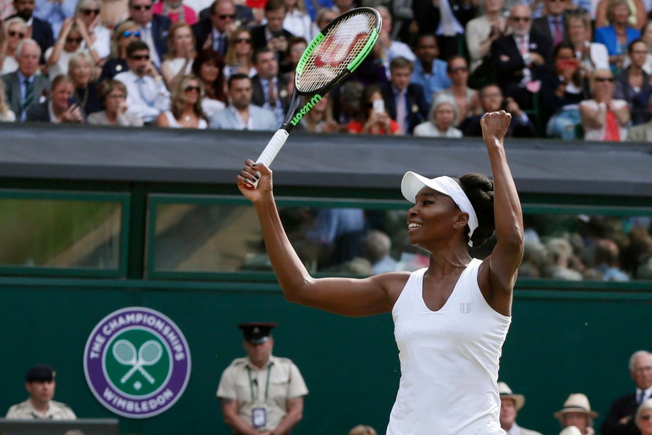 Venus Williams celebrates after beating Britain's Johanna Konta. Photo: Kirsty Wigglesworth / AP