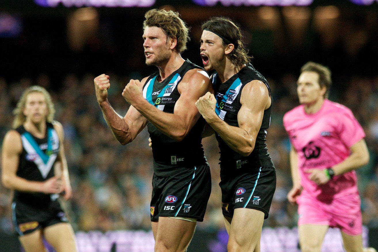 Ken Hinkley is counting on defender Jasper PIttard (right) to find form against St Kilda. Photo: Michael Errey/InDaily