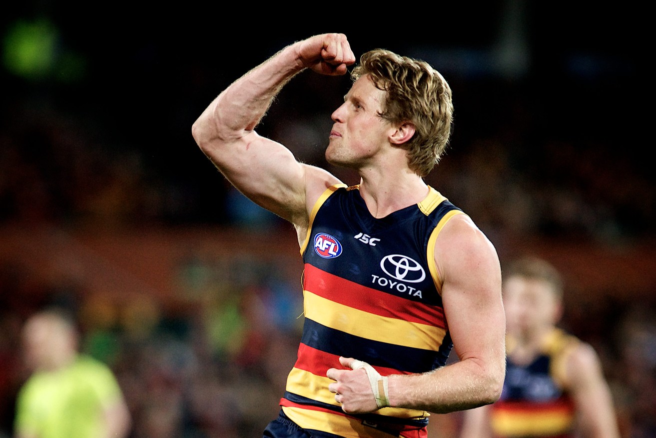 Rory Sloane, possibly shaking his fist at Bernie Vince. Photo: Michael Errey / InDaily