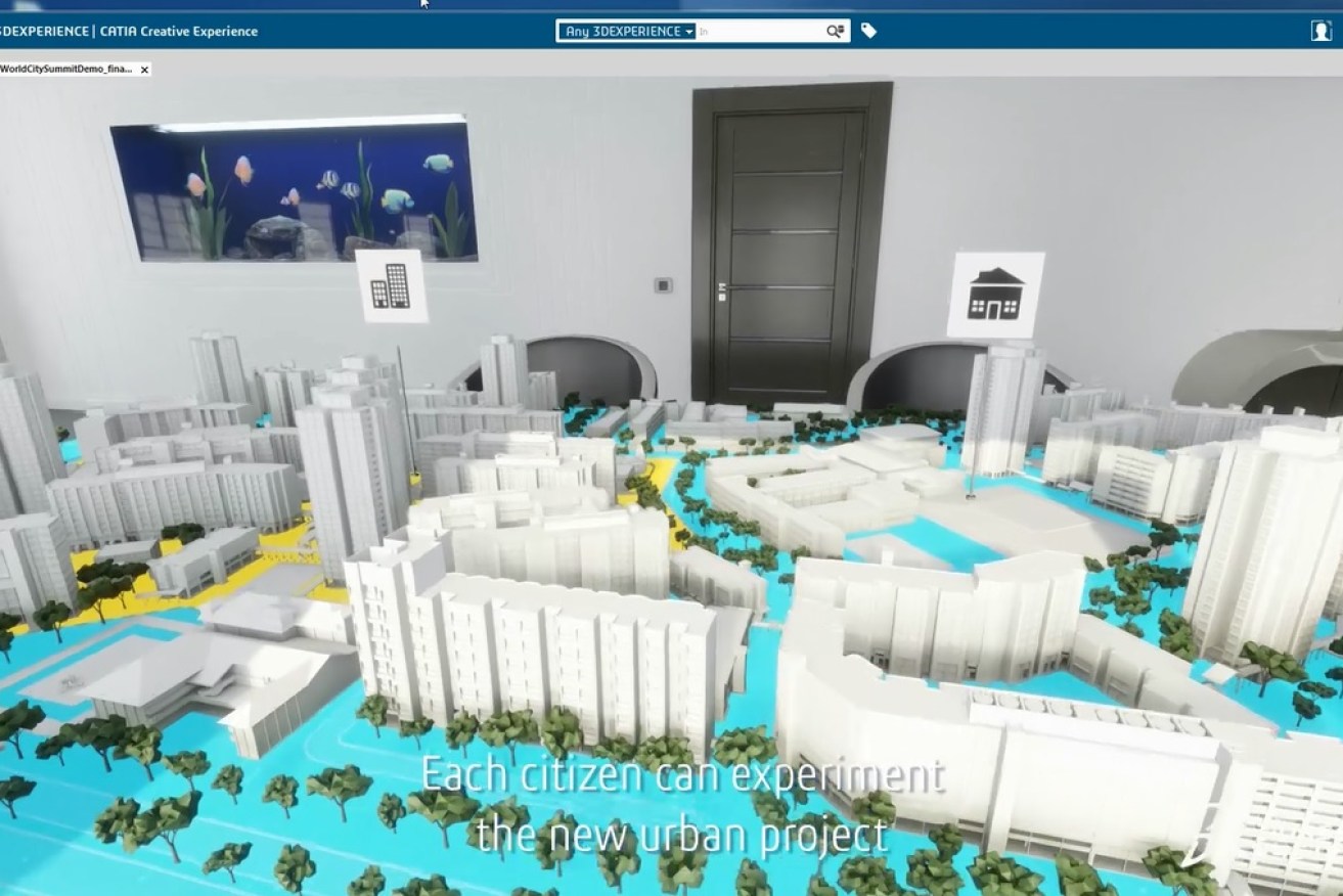 Virtual mayor: An image of the virtual reality rendering of a new area of Singapore. Photo: Dassault Systemes