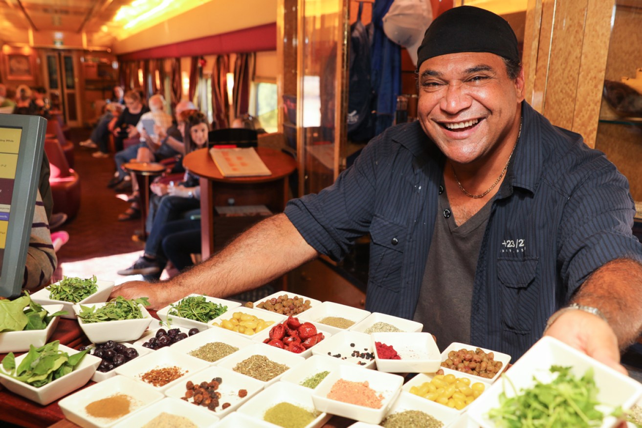 Chef Mark Olive leads a native food masterclass on the Indian Pacific.