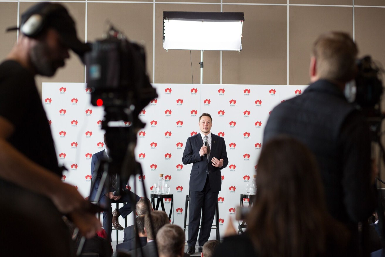 Elon Musk at the battery announcement in Adelaide. Photo: Andre Castellucci/InDaily
