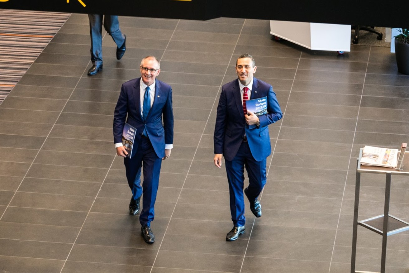 Jay Weatherill and Tom Koutsantonis on budget day. Photo: Andre Castellucci / InDaily
