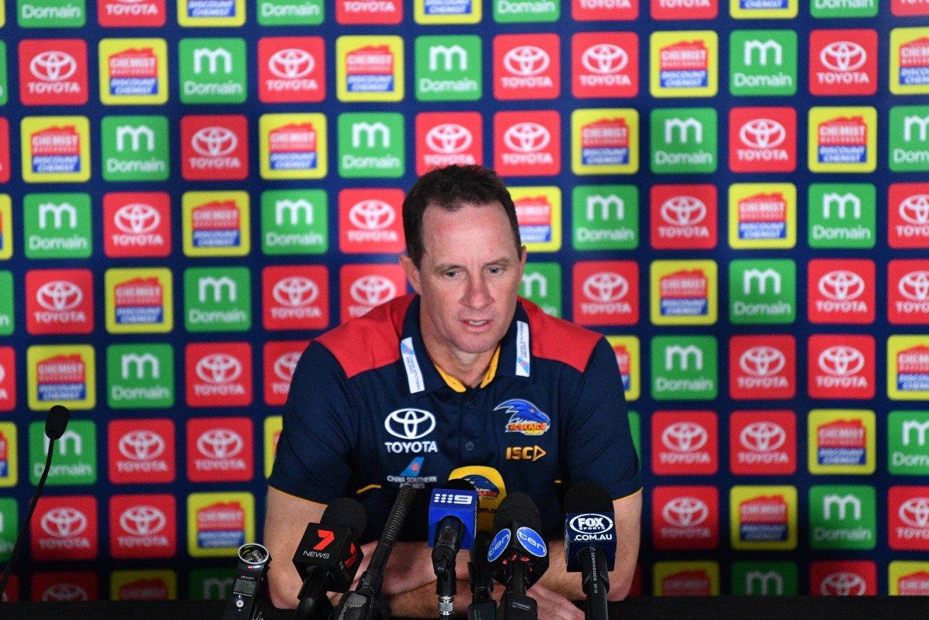 Adelaide Crows coach Don Pyke at today's media conference. Photo: AAP/David Mariuz