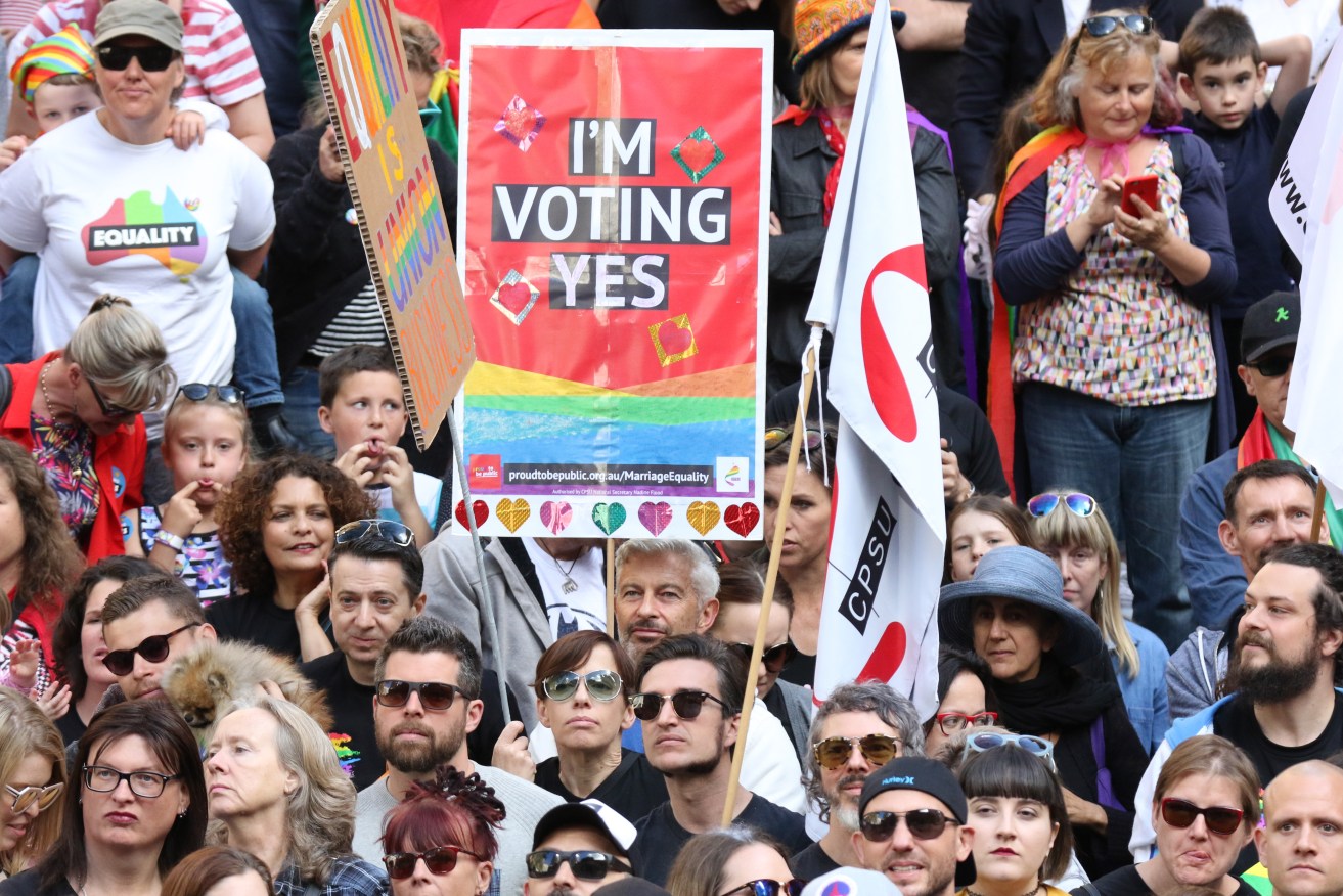 A rally in Sydney in the weekend in favour of same-sex marriage. Photo: AAP/NEWZULU/Richard Milnes