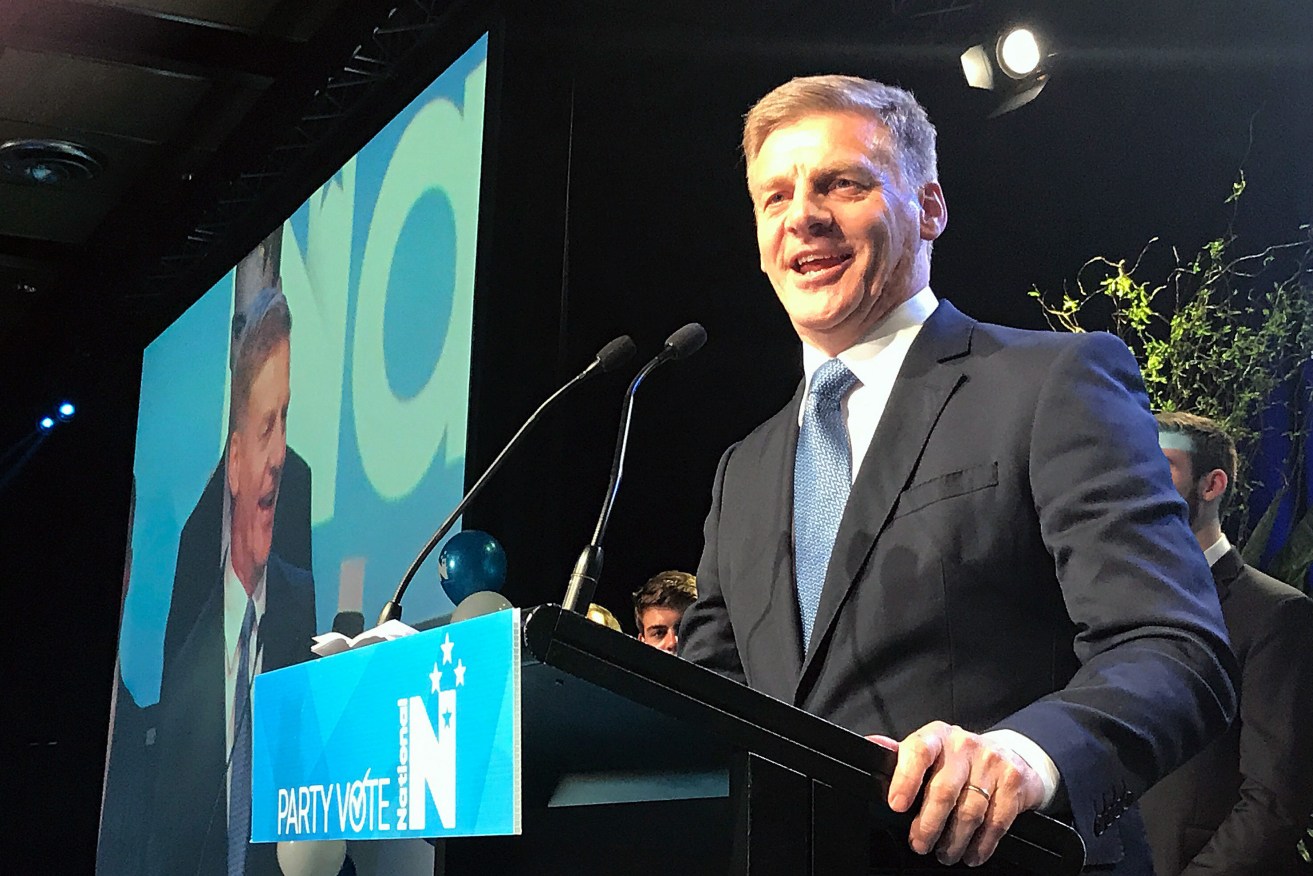 National Party leader Bill English addresses supporters on election night in Auckland. Photo: AAP/Robert Lowe