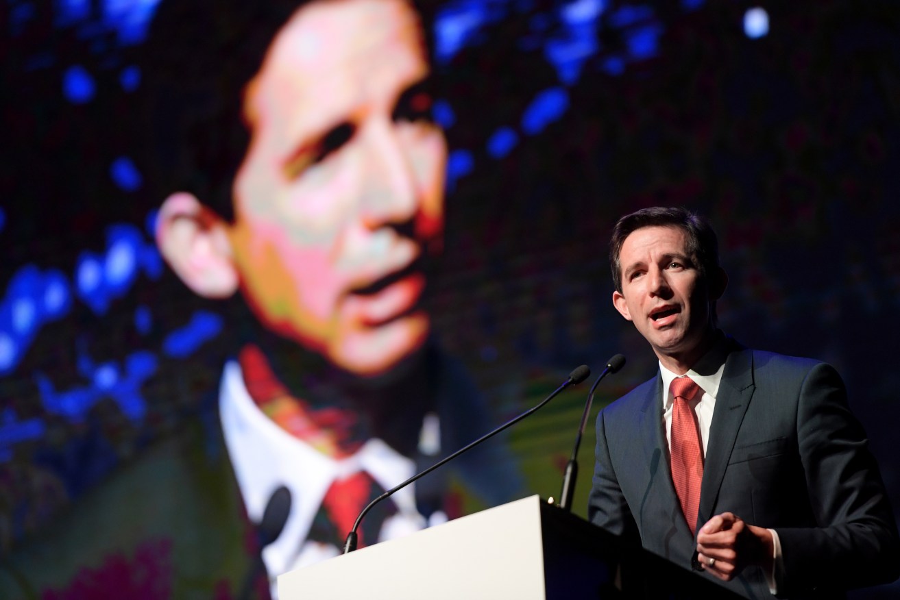 Education Minister Simon Birmingham announces the launch of a national space agency at the International Astronautical Congress in Adelaide today. Photo: AAP/Tracey Nearmy