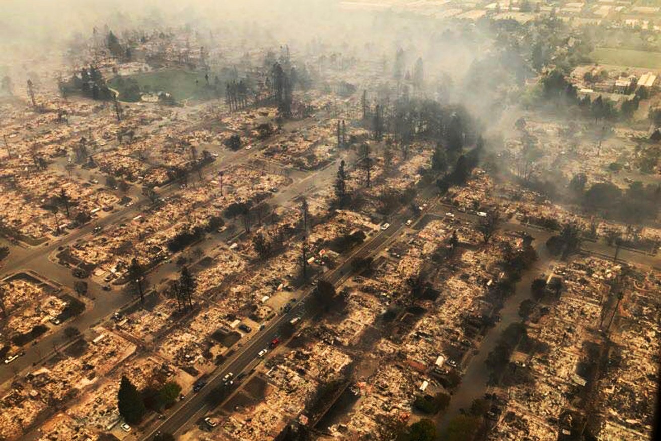 Hundreds of homes were  destroyed in a wind-driven wildfire that swept through Santa Rosa, California. Photo: California Highway Patrol via AP