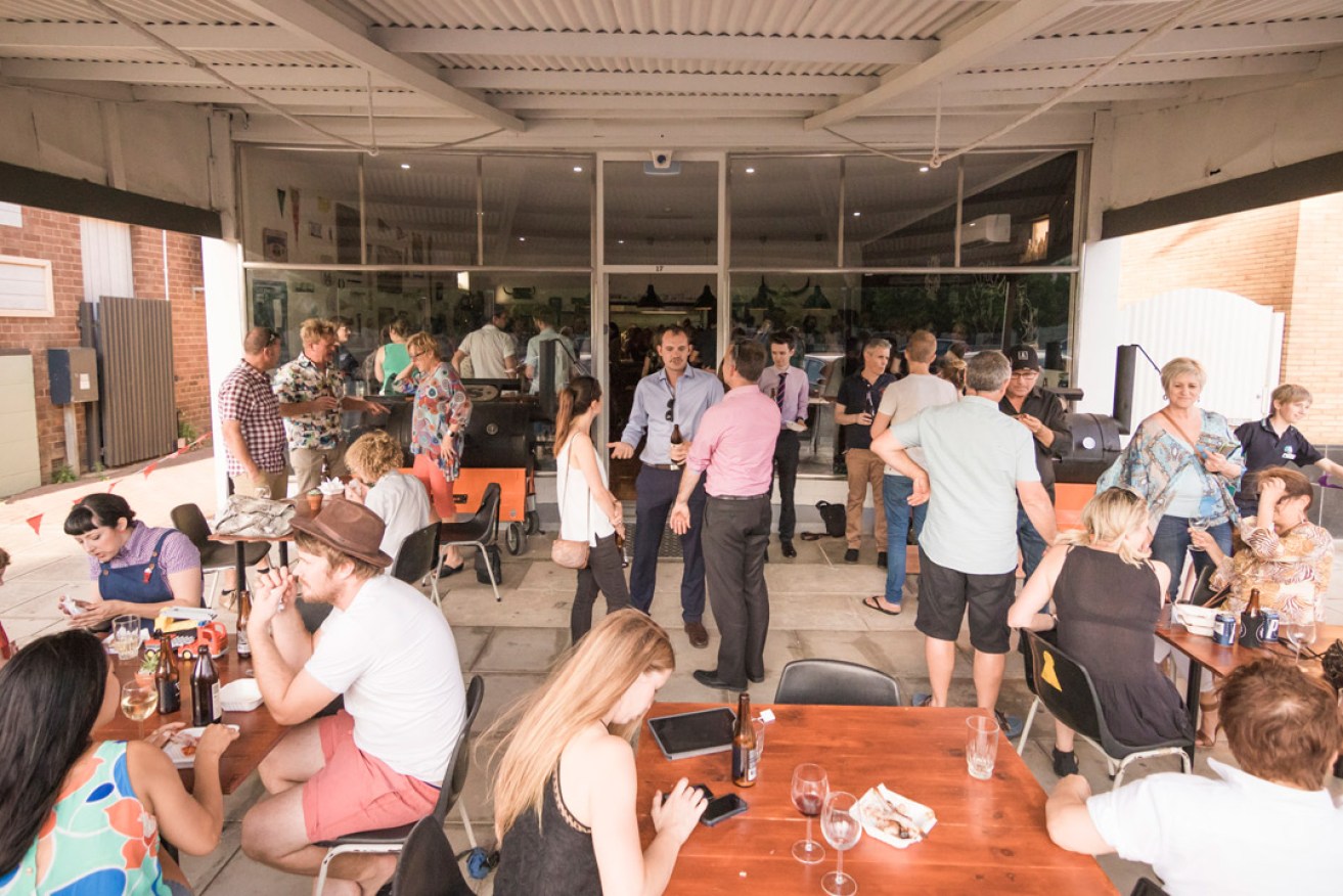 The crowd at the launch of Renew Adelaide-supported Port Adelaide business Low and Slow in 2015. Photo: supplied