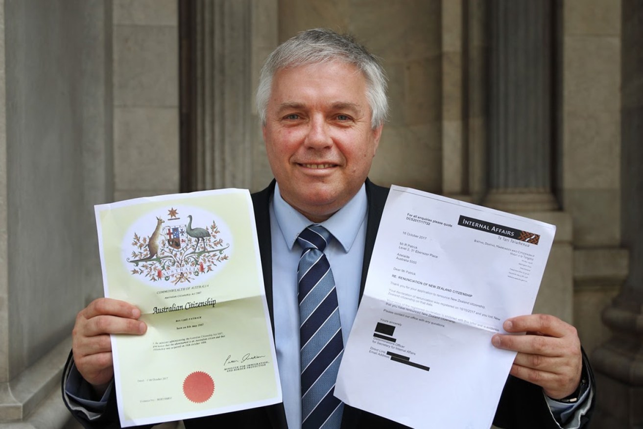 RexPatrick displays his citizenship papers after being admitted as SA's newest senator today. Photo: Tony Lewis / InDaily