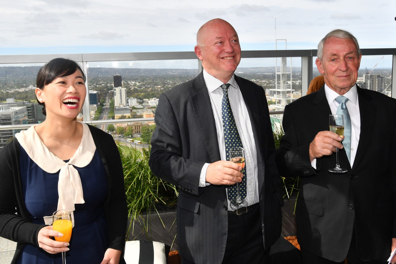 Advance SA candidates Jenny Low and Peter Humphries at today's launch with MLC John Darley (right). Photo: David Mariuz / AAP