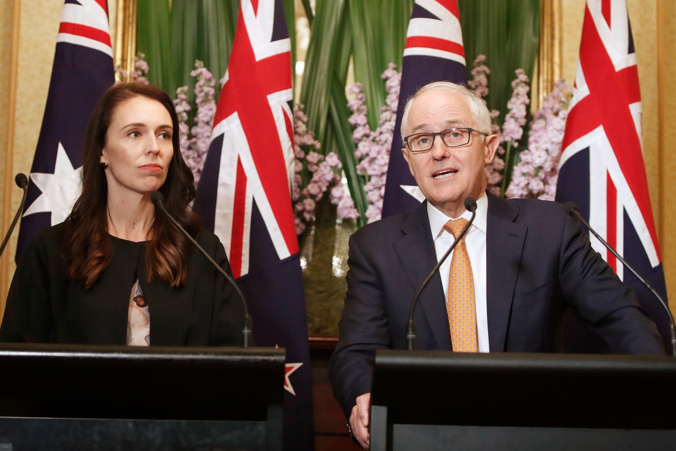 Australian Prime Minister Malcolm Turnbull with New Zealand counterpart Jacinda Ardern. Photo: AAP/Daniel Munoz