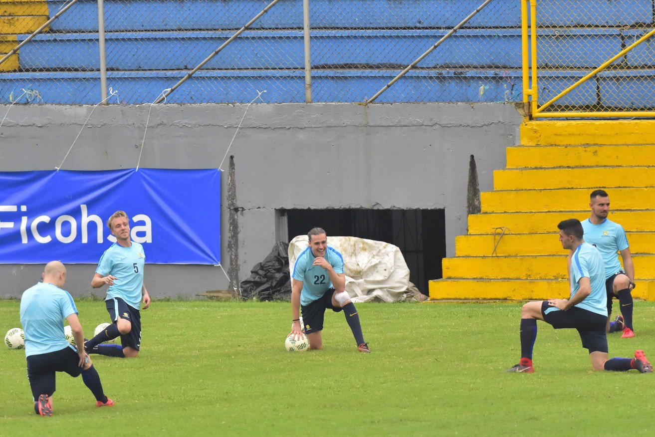 Socceroos players train at Morazan Stadium in San Pedro Sula. Photo: Jose Valle / EPA
