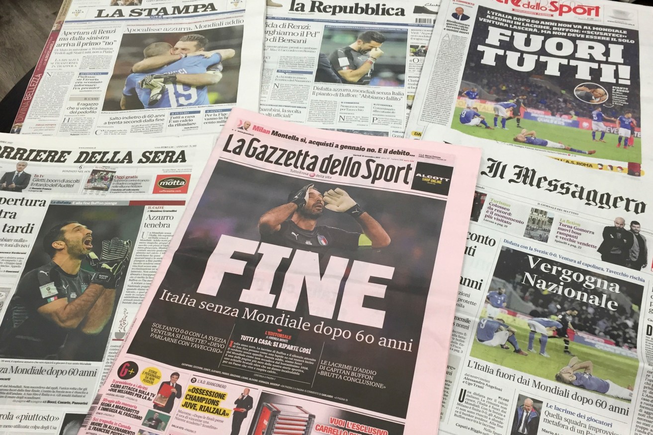 Italian newspapers react to the national team's failure to qualify for the World Cup. Photo: Beatrice Larco / AP