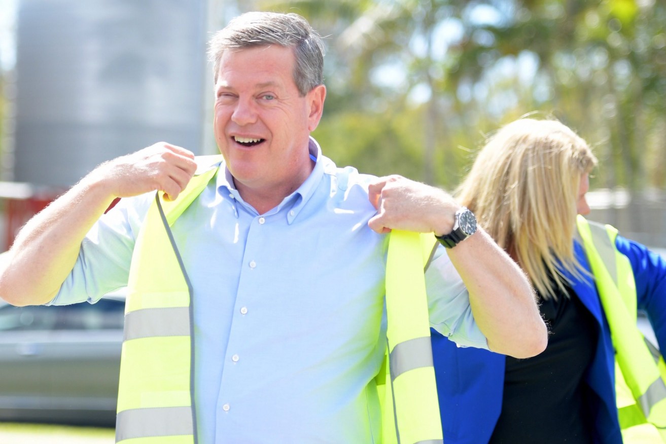 Queensland Opposition Leader Tim Nicholls campaigning in Caboolture today. Photo: Tracey Nearmy / AAP