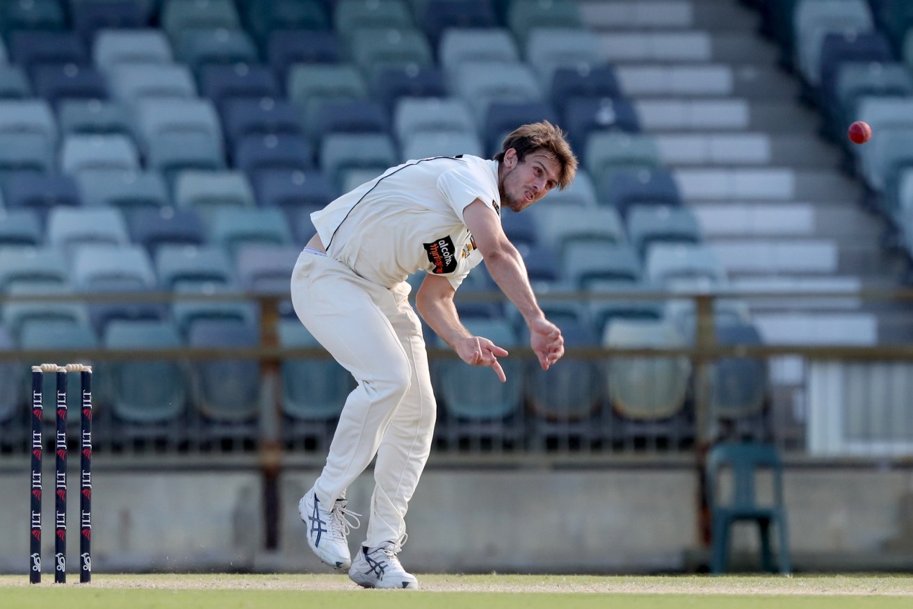 Mitch Marsh bowls for Western Australia this week. Photo: Richard Wainwright / AAP