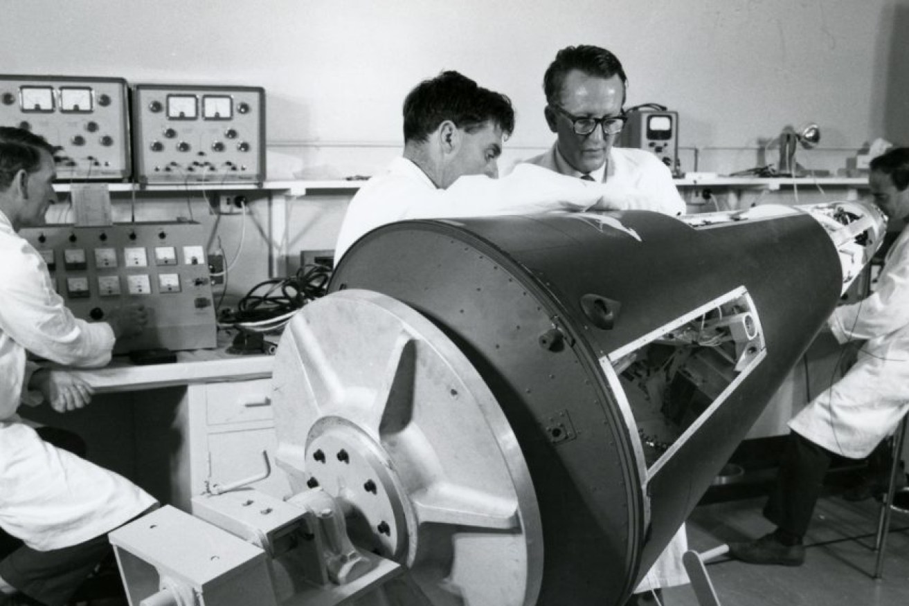 Scientists work on Australia's first satellite, WRESAT, in 1967. 