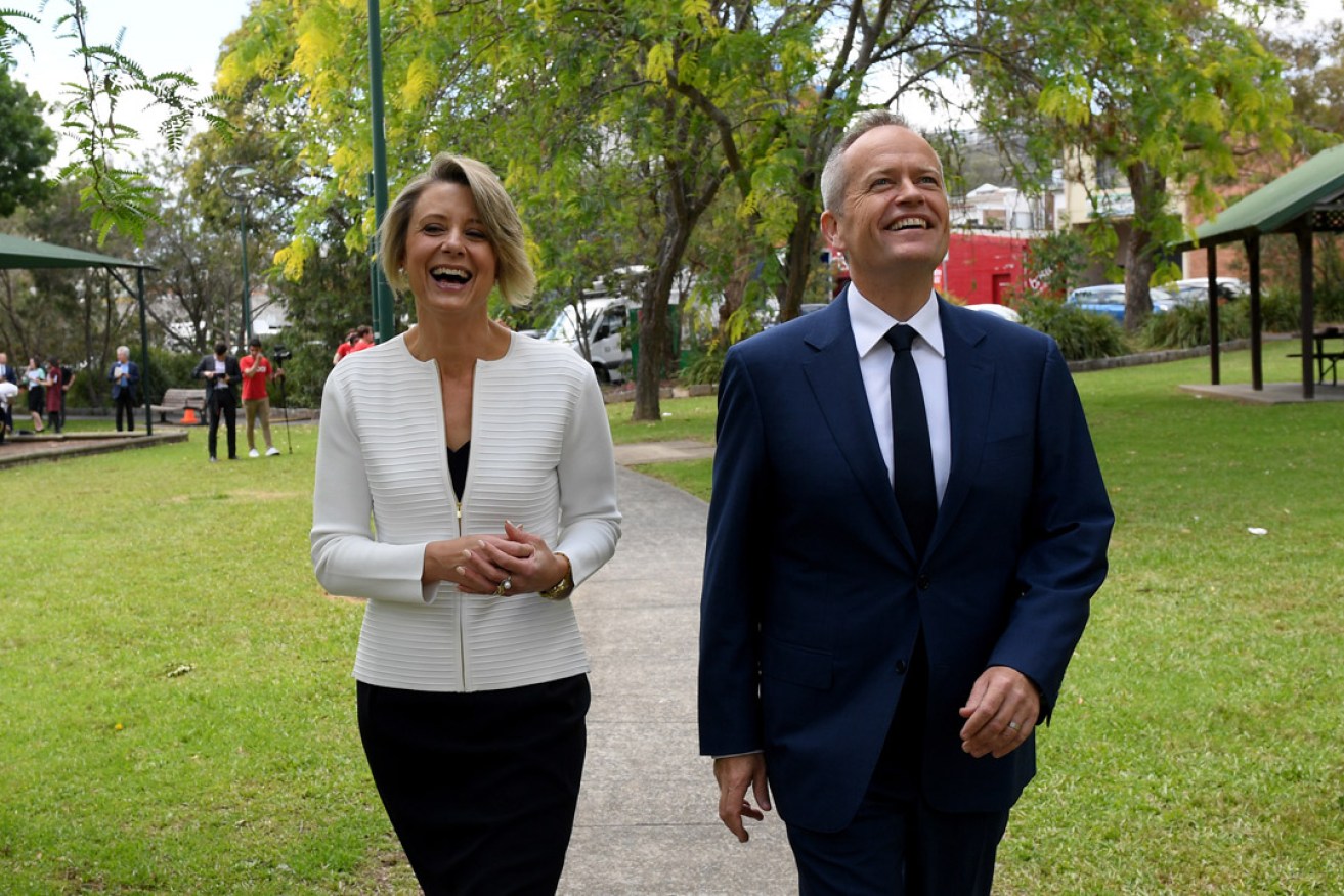 Former NSW premiers, now candidate for Bennelong Kristina Keneally with Labor leader Bill Shorten this morning. Photo: AAP / Dan Himbrechts