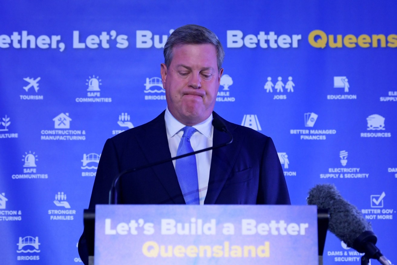 Queensland Opposition Leader Tim Nicholls has resigned. Photo: AAP/Tracey Nearmy