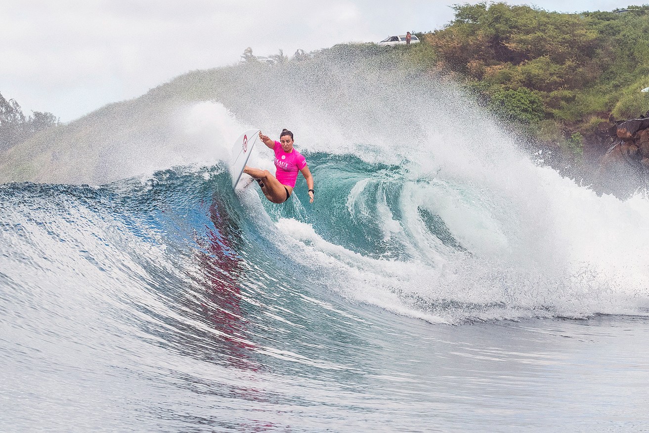 Tyler Wright on her way to the semis at the Maui Women's Pro in Hawaii. Photo: AAP/World Surf League/Kelly Cestari