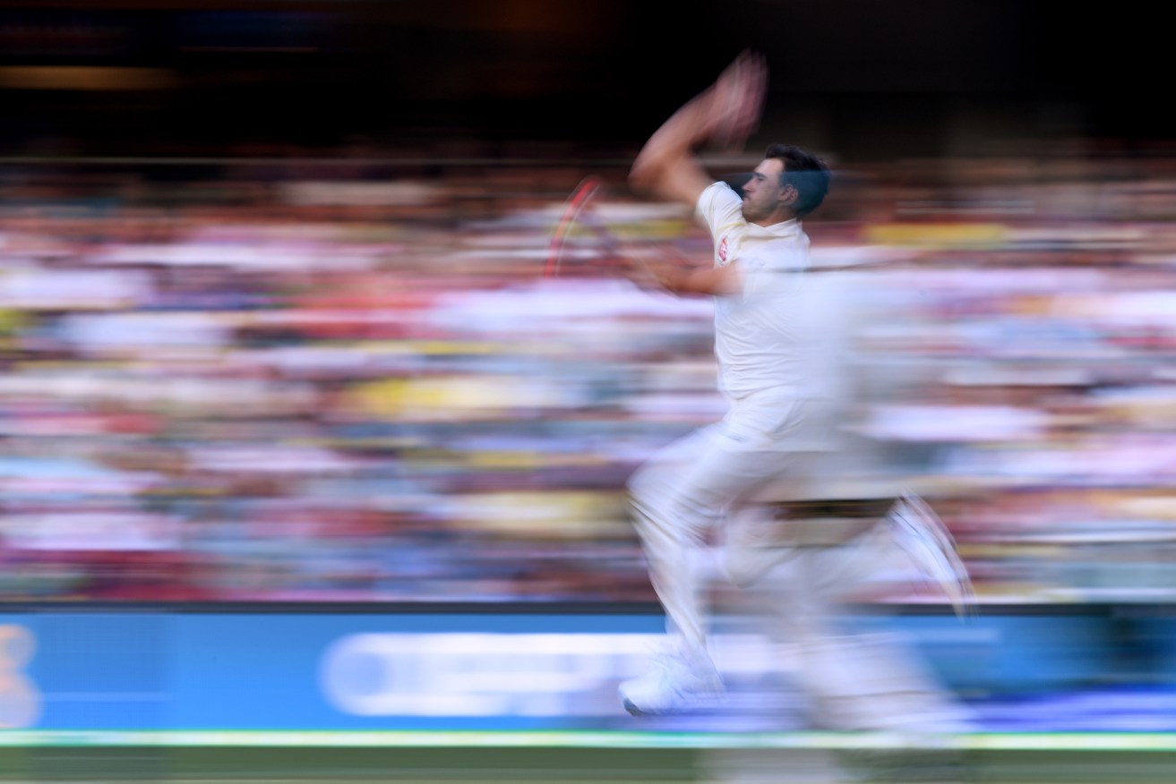 Mitchell Starc runs into bowl during the Adelaide Test. Photo: Dean Lewins / AAP