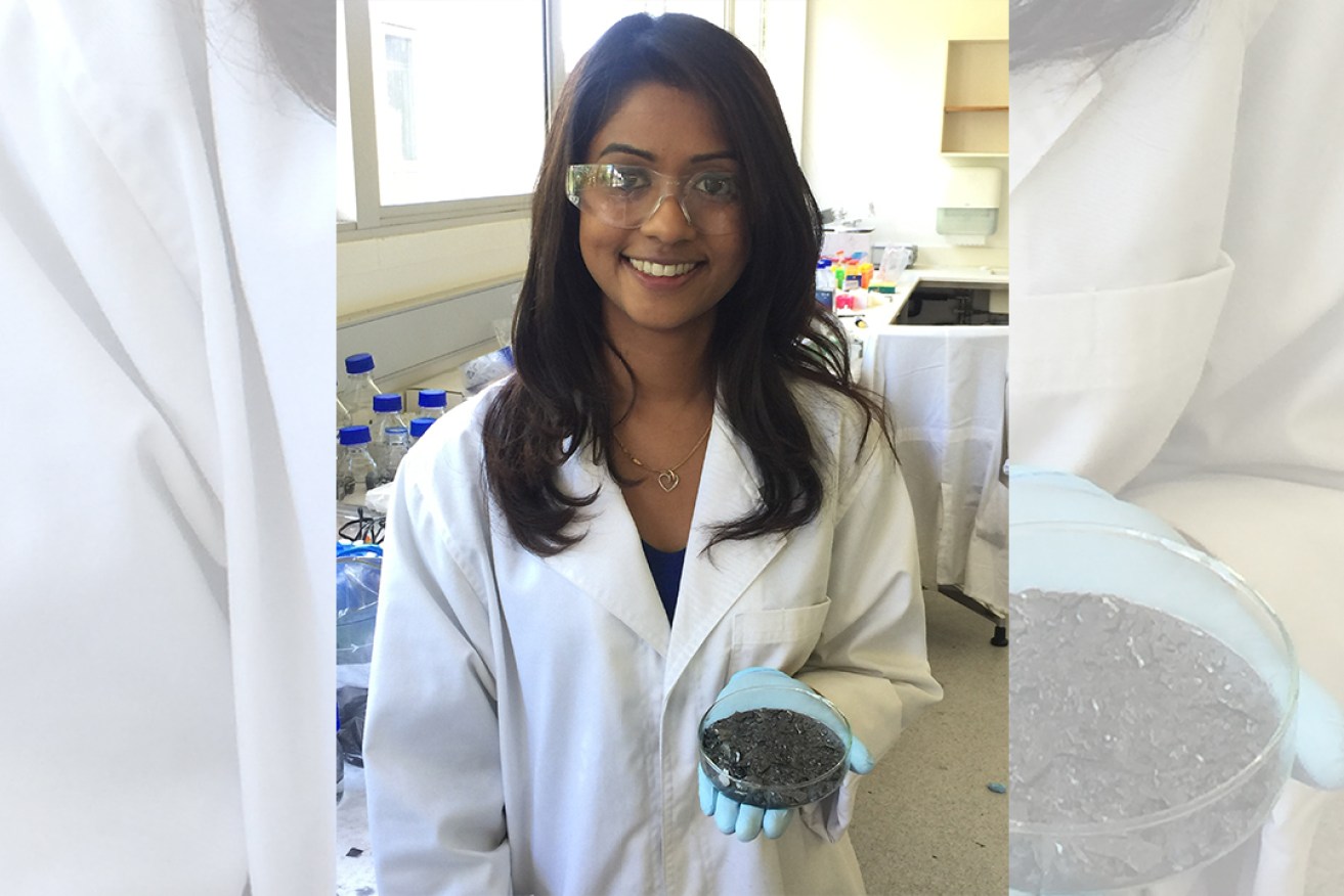 Research Associate Dr Kasturi Vimalanathan with some graphene oxide ore at the Raston Lab at the Centre for NanoScale Science and Technology, Flinders University, Bedford Park. 