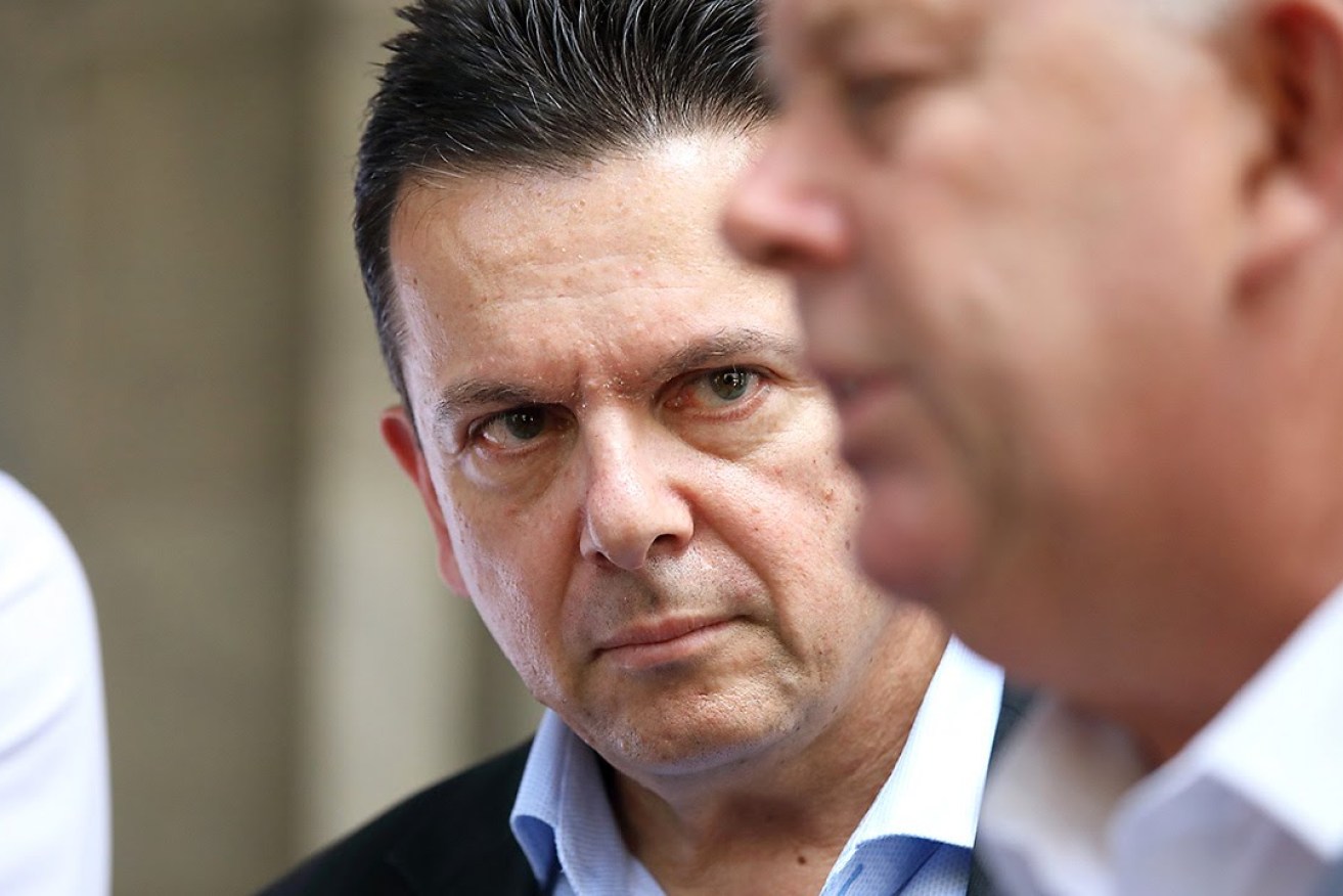 Xenophon confirming the candidacy of Gary Johanson this week. Photo: Tony Lewis / InDaily
