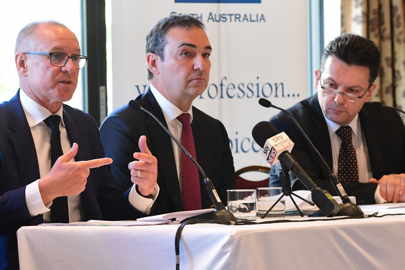 Weatherill, Marshall and Xenophon at a previous function. Photo: Mark Brake / AAP