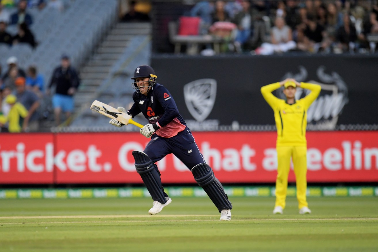 Steve Smith looks on as England's Jason Roy smashes more runs. Photo: AAP/Tracey Nearmy