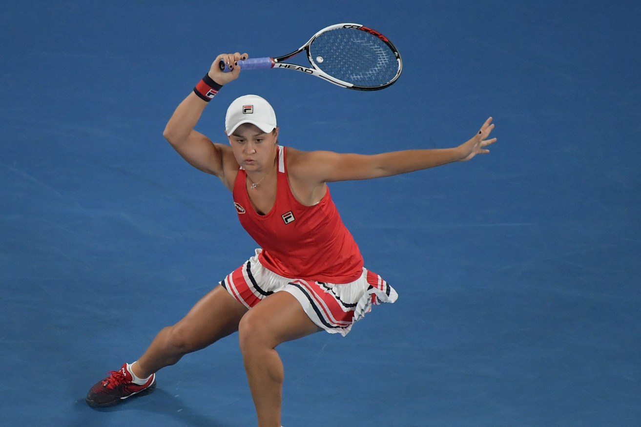 Ashleigh Barty during her win against Aryna Sabalenka of Belarus. Photo: AAP/Tracey Nearmy