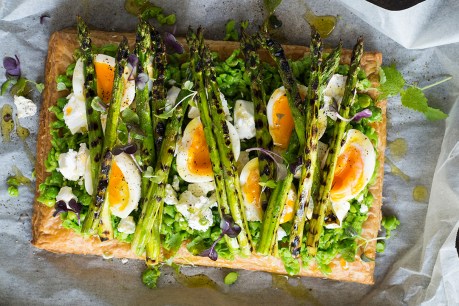 Asparagus, pea and feta tart