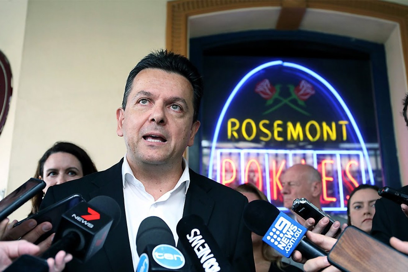 Nick Xenophon announcing his pokies reduction plan this morning. Photo: Tony Lewis / InDaily