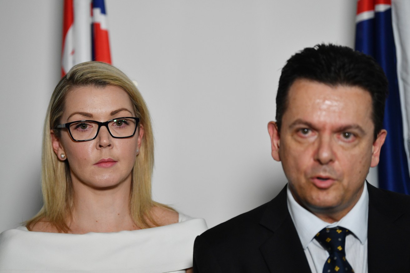 Nick Xenophon with Skye Kakoschke-Moore on her initial resignation in November. Photo: David Mariuz / AAP