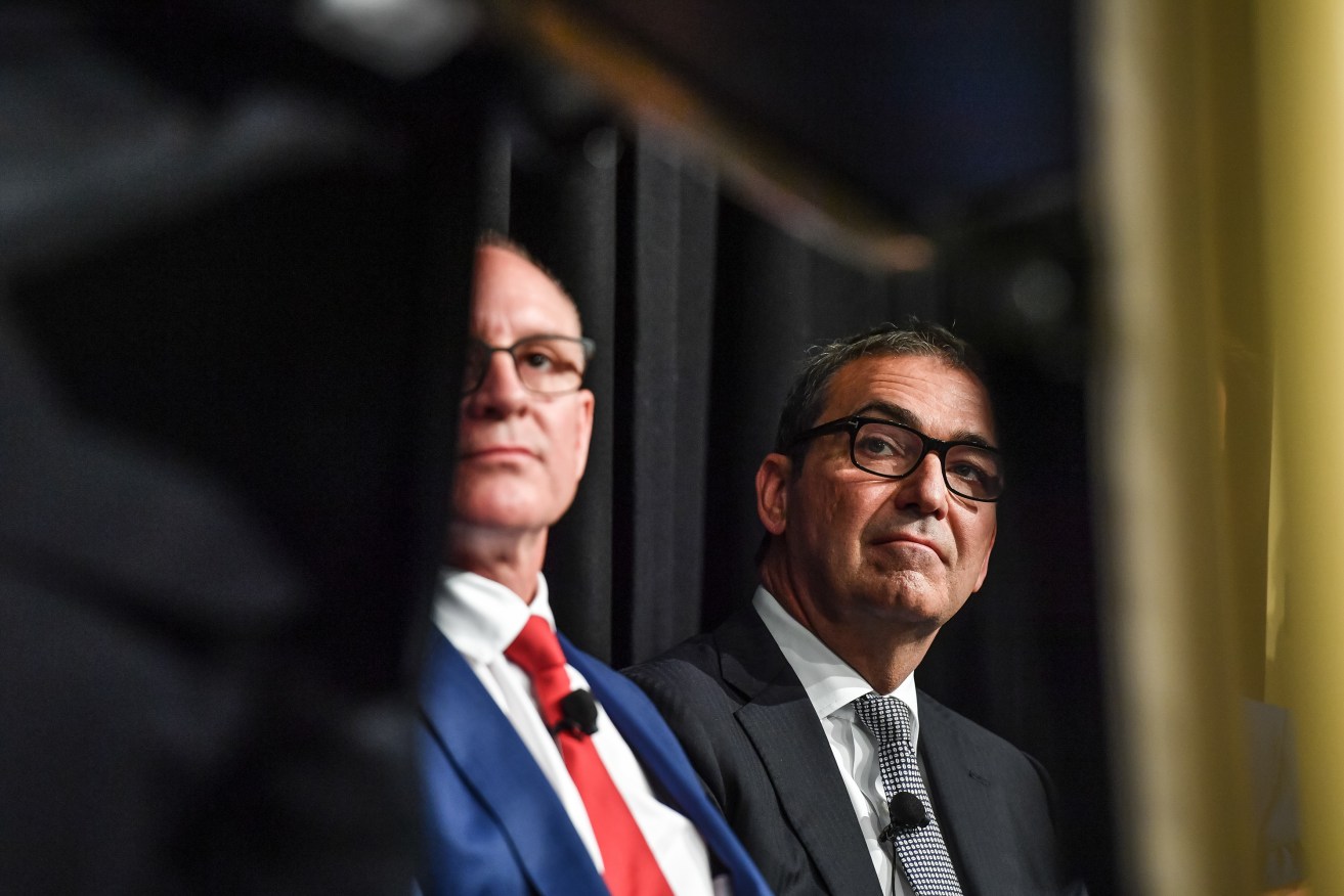 Shelter SA says Steven Marshall (right) has made out a more convincing policy on Aboriginal housing than Premier Jay Weatherill's Labor Party. Photo: AAP/Roy Vandervegt