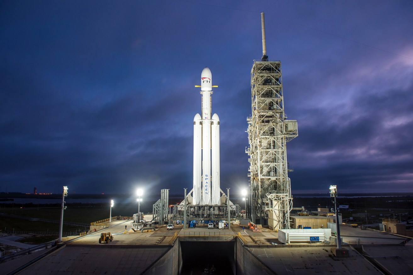 SpaceX's Falcon Heavy rocket in Cape Canaveral. Photo: SpaceX via AP