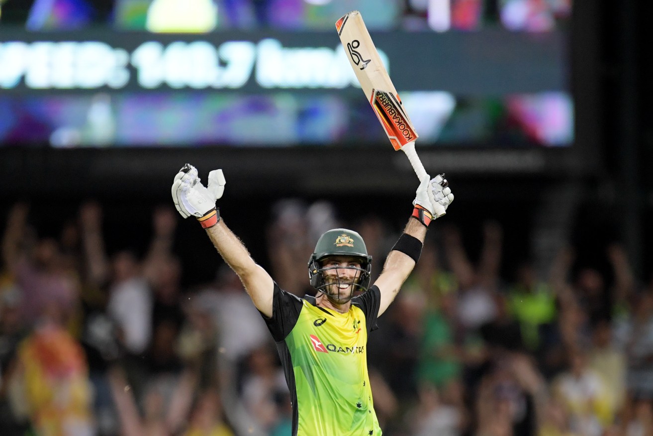 Glenn Maxwell wins the match for Australia with a century. Photo: AAP/Tracey Nearmy