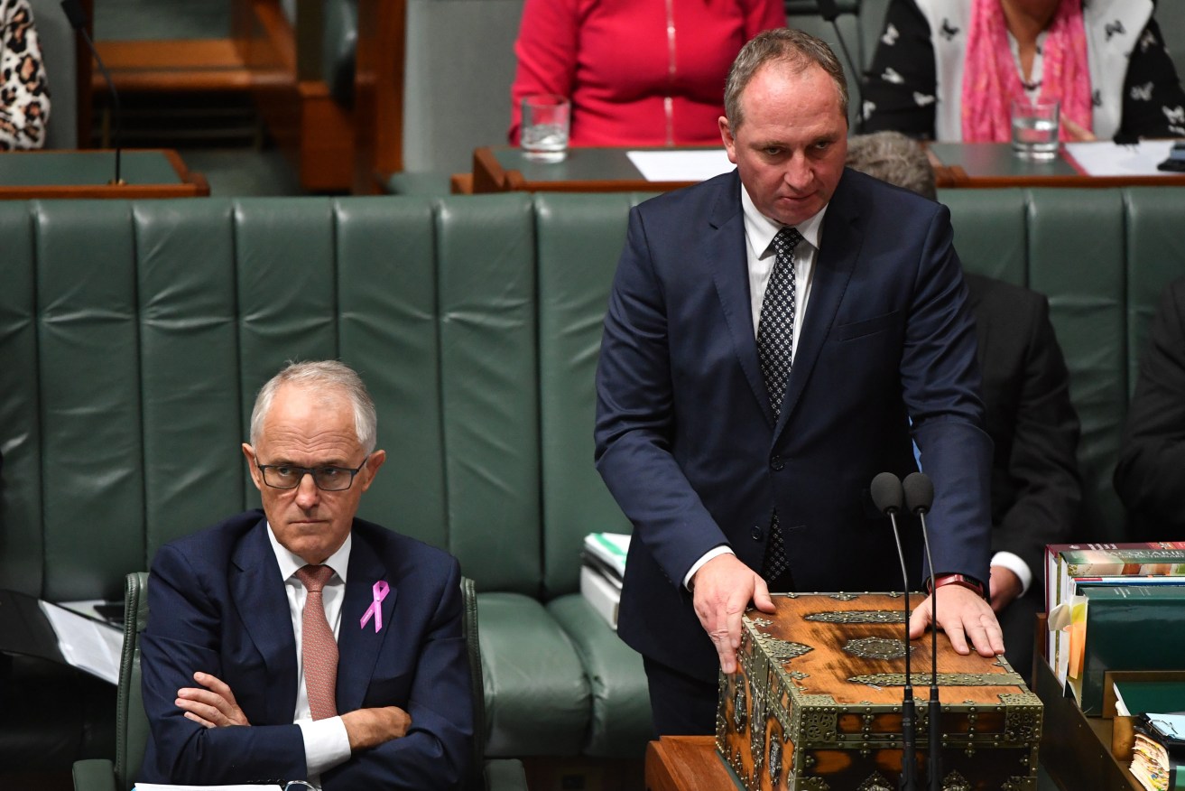 Prime Minister Malcolm Turnbull and his deputy  Barnaby Joyce during Question Time. Photo: AAP/Mick Tsikas