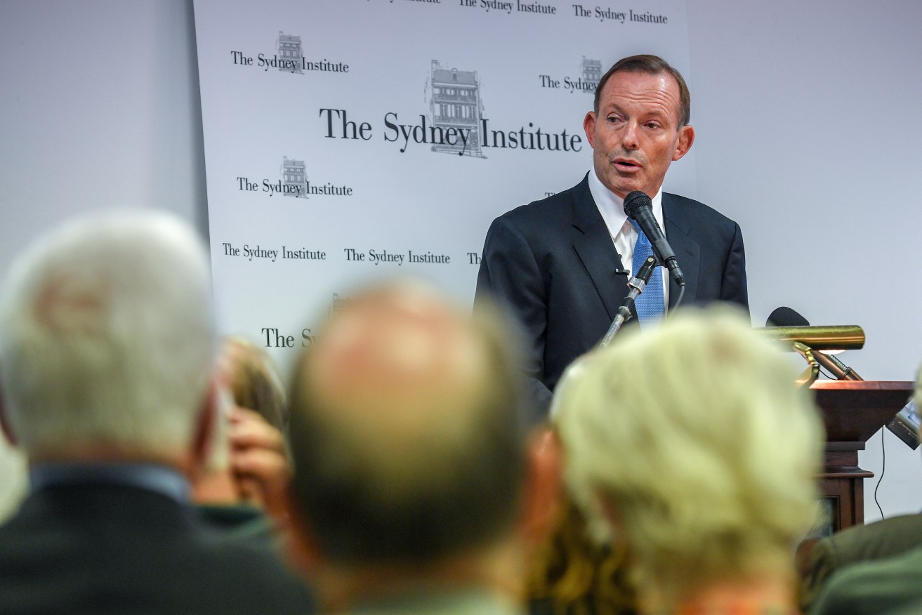 Former prime minister Tony Abbott addresses the Sydney Institute this week. Photo: AAP/Brendan Esposito
