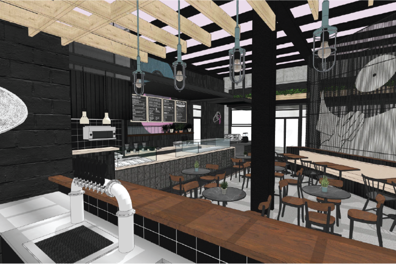 The design for the interior of cafe/bar Frequency. Artist render: Pinnacle