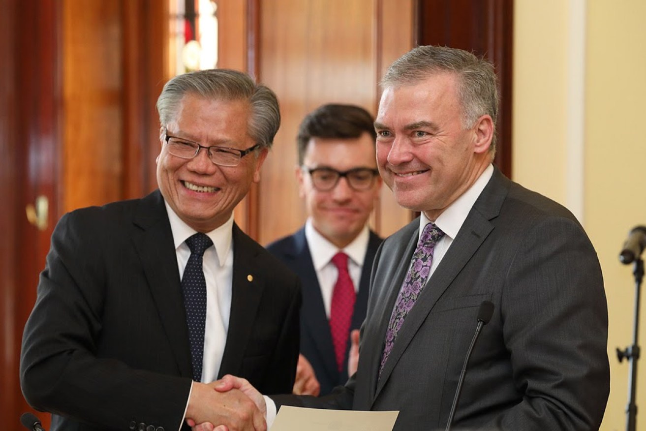 New Health Minister Stephen Wade was sworn in by Governor Hieu Van Le yesterday. Photo: Tony Lewis / InDaily